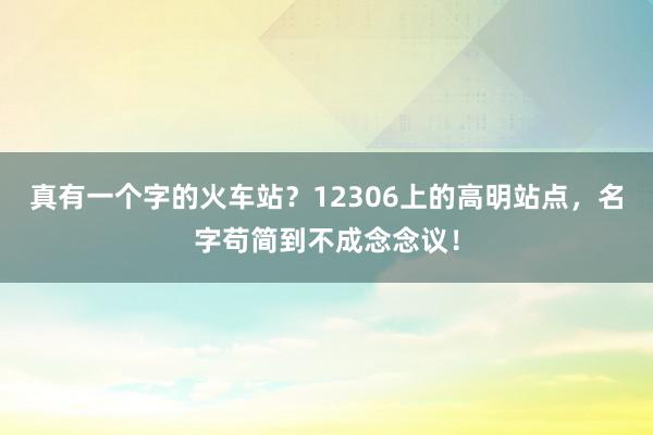 真有一个字的火车站？12306上的高明站点，名字苟简到不成念念议！