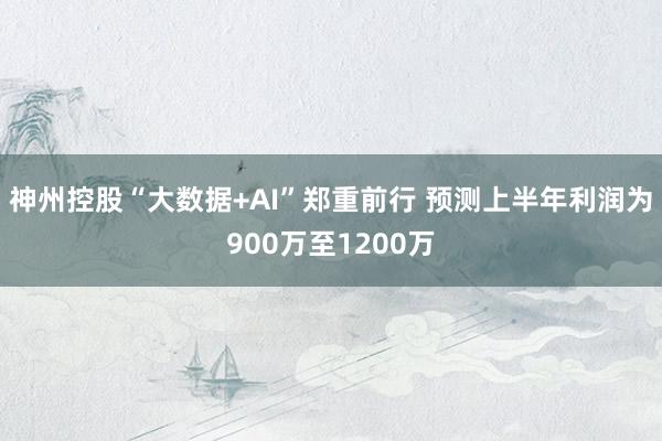 神州控股“大数据+AI”郑重前行 预测上半年利润为900万至1200万