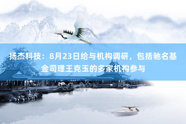 扬杰科技：8月23日给与机构调研，包括驰名基金司理王克玉的多家机构参与