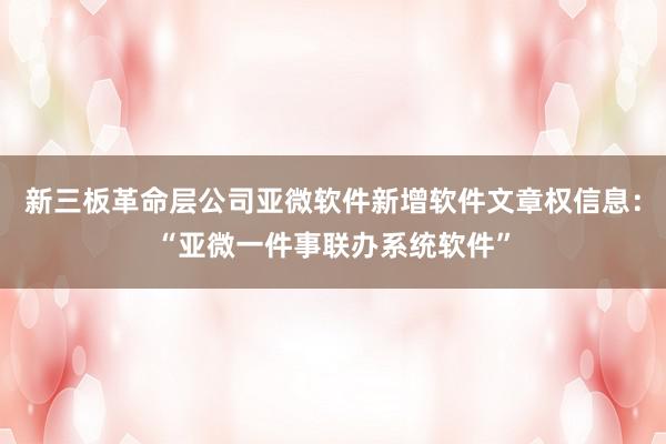 新三板革命层公司亚微软件新增软件文章权信息：“亚微一件事联办系统软件”